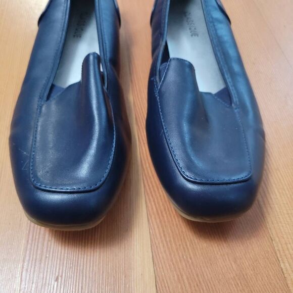 Classique navy blue square toe ballet flats size 10W minimalist neutral office - Picture 2 of 11